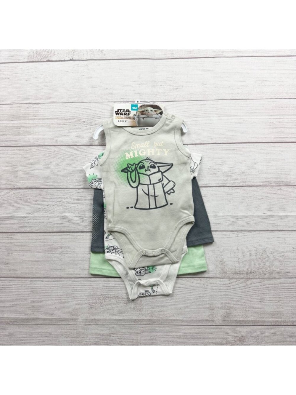 Star Wars Mandalorian Baby 4-Piece Outfit Set Bodysuits Shorts NWT 6-9 Months